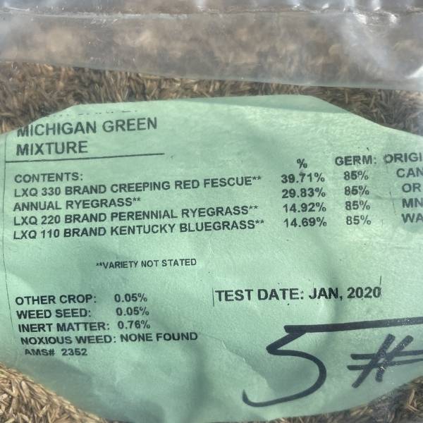 Bag of Michigan Green grass seed mixture